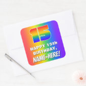 15誕生日: カラフル、おもしろいレインボーパターン# 15 スクエアシール (封筒)