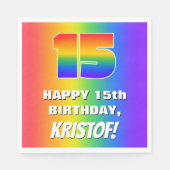 15誕生日: カラフル、おもしろいレインボーパターン# 15 スタンダードランチョンナプキン (正面)