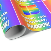 15誕生日: カラフル、おもしろいレインボーパターン# 15 ラッピングペーパー (ロールコーナー)