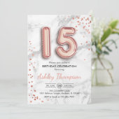 15誕生日-バラ金ゴールドバルーン大理石効果 招待状 (スタンド正面)