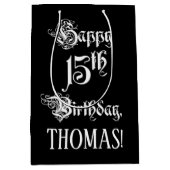 15誕生日:、ファンシースクリプエレガントト+名前をカスタムする ミディアムペーパーバッグ (正面)