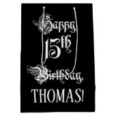 15誕生日:、ファンシースクリプエレガントト+名前をカスタムする ミディアムペーパーバッグ (裏面)
