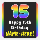 15誕生日:レインボースペクトル# 15、名前をカスタムする スクエアシール (正面)