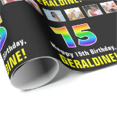 15誕生日:レインボー「15」、写真カスタムと名前 ラッピングペーパー (ロールコーナー)