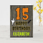 15誕生日:不気味ハロウィーンテーマ、名前をカスタムする カード (黄色い花)