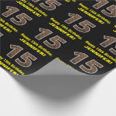 15誕生日:名前フェイク&木目パターン「15」 ラッピングペーパー (角)