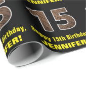 15誕生日:名前フェイク&木目パターン「15」 ラッピングペーパー (ロールコーナー)