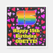 15誕生日:愛するハートパターン、虹# 15 スタンダードランチョンナプキン (正面)
