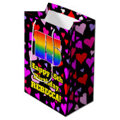 15誕生日:愛するハートパターン、虹# 15 ミディアムペーパーバッグ (正面アングル)