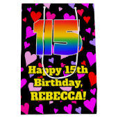 15誕生日:愛するハートパターン、虹# 15 ミディアムペーパーバッグ (裏面)