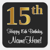 15誕生日 – 豪華エレガントなフェイク金ゴールドルック# スクエアシール (正面)