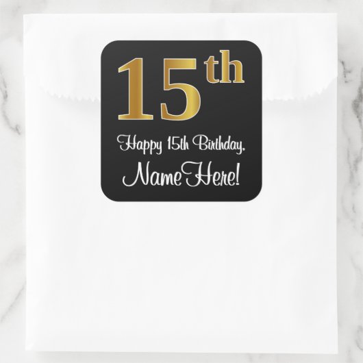 15誕生日 – 豪華エレガントなフェイク金ゴールドルック# スクエアシール (バッグ)