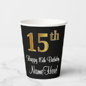 15誕生日 – 豪華エレガントなフェイク金ゴールドルック# 紙コップ (裏面)