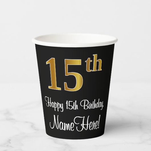 15誕生日 – 豪華エレガントなフェイク金ゴールドルック# 紙コップ (正面)