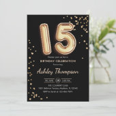 15誕生日-金ゴールドバルーン黒 招待状 (スタンド正面)