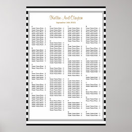 150白/黒ストライプの結婚座席表 ポスター
