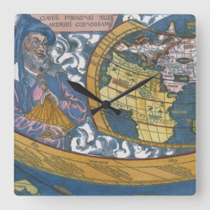 1507年のクラウディウス・プトレミウスによる古地図 スクエア壁時計