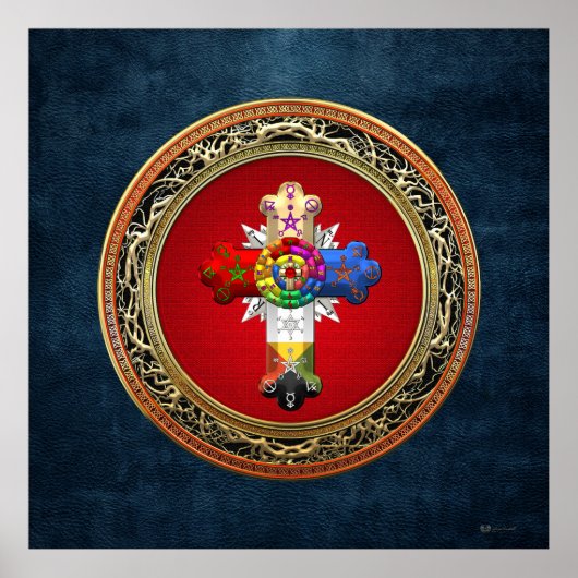 【150】赤と金ゴールドのローズクロス(バラクロワ) ポスター (正面)