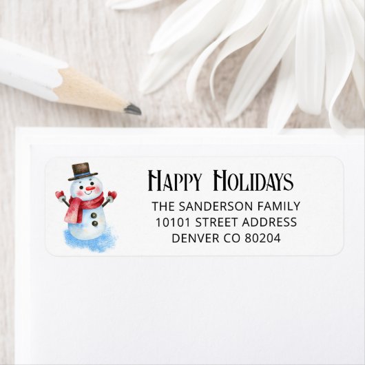 150 Retro Snowman Holiday Return Address Label  ラベル (インサイチュ)