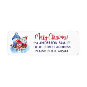 150 Snowman Family Merry Christmas Return Address ラベル (正面)