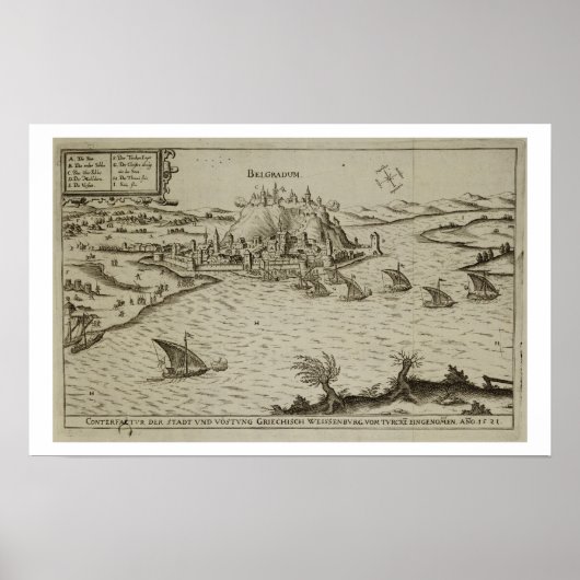 1521年のトルコへのベオグラードの秋、イラスト ポスター (正面)