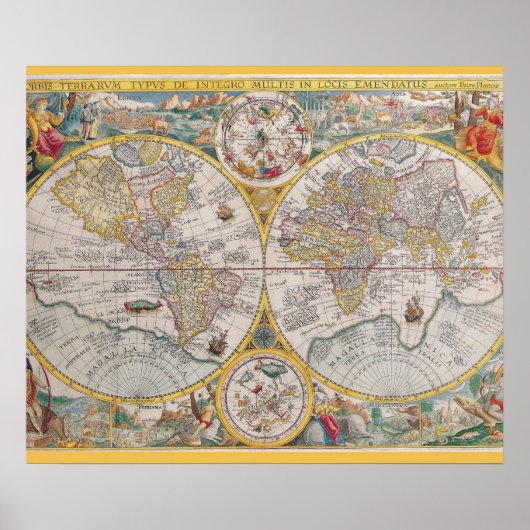 1525年からの中世の世界地図 ポスター (正面)