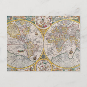 1525年からの中世の世界地図 ポストカード