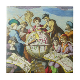 1542年の古地図とヴィンテージ探検家たち タイル
