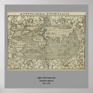 1560年頃セバスチャンMünster著旧式な世界地図 ポスター