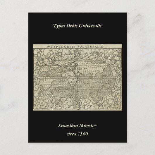 1560年頃セバスチャンMünster著旧式な世界地図 ポストカード (正面)