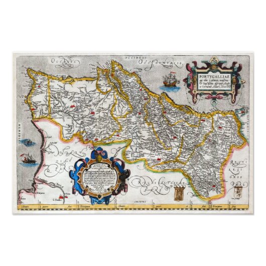 1560 Map of Portugal by Ortelius フォトプリント (正面)