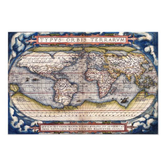 1564 World Map by Ortelius フォトプリント (正面)