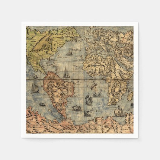 1565フォラニAntiquevWorldマップ・ルネッサンス スタンダードカクテルナプキン (正面)