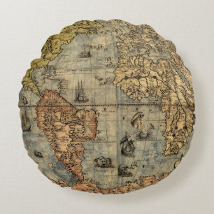 1565フォラニAntiquevWorldマップ・ルネッサンス ラウンドクッション