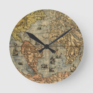 1565フォラニAntiquevWorldマップ・ルネッサンス ラウンド壁時計