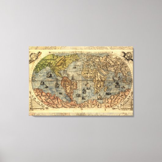 1565年 フォルラーニ 古地図 ルネサンス 世界地図 キャンバスプリント (正面)