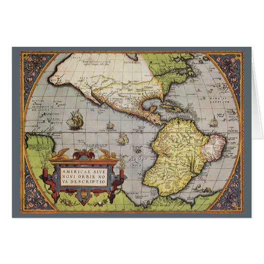 1570年のアメリカ大陸の古地図 (正面横)