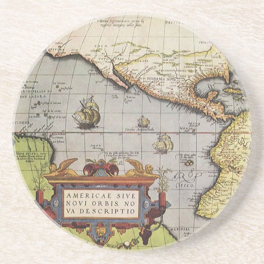 1570年のアメリカ大陸の古地図 コースター (正面)