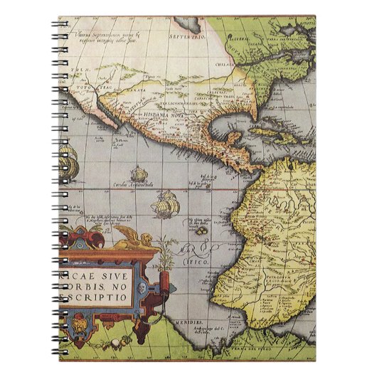 1570年のアメリカ大陸の古地図 ノートブック (正面)