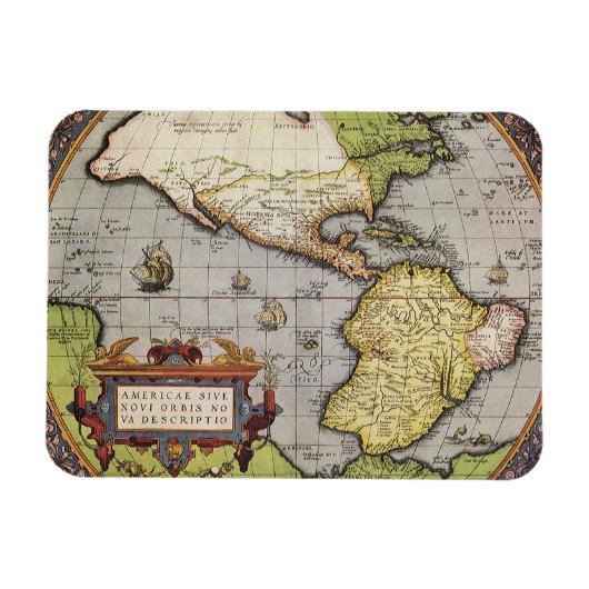 1570年のアメリカ大陸の古地図 マグネット (横)