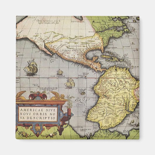 1570年のアメリカ大陸の古地図 マグネット (正面)
