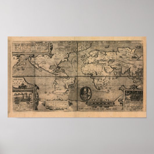 1581年アンティーク世界地図ニコラ・ヴァン・シペ ポスター (正面)