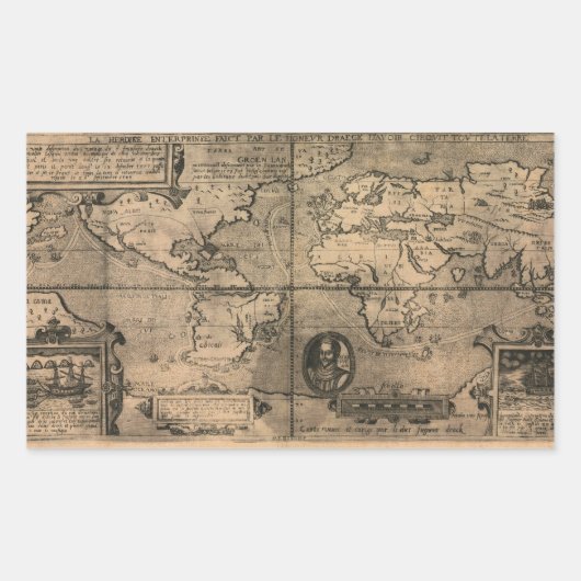 1581年アンティーク世界地図ニコラ・ヴァン・シペ 長方形シール (正面)