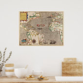 1589年地図フランシス・ドレイク卿の西インディ航海 ポスター (キッチン)