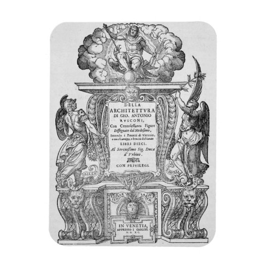 1590年に発行された「Della Architettura」のタイトルページ マグネット (縦)