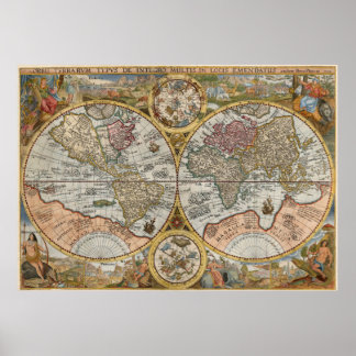 1594年 オルビス・テララム・ティプス 二重半球 世界地図 ポスター