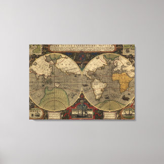 1595年ヴィンテージ世界地図ジョドクス・ホンディウス キャンバスプリント