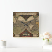 1595年ヴィンテージ世界地図ジョドクス・ホンディウス スクエア壁時計 (ホーム)