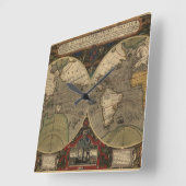 1595年ヴィンテージ世界地図ジョドクス・ホンディウス スクエア壁時計 (傾斜)