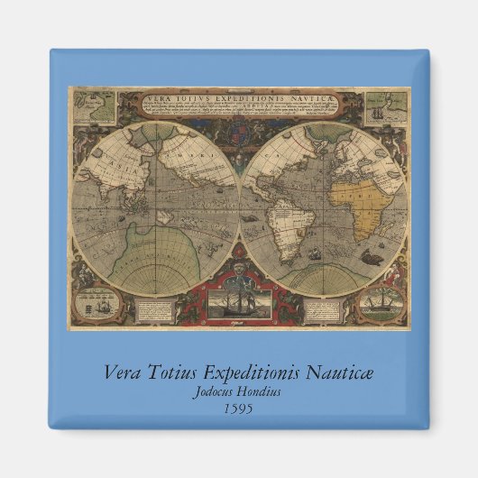 1595年ヴィンテージ世界地図ジョドクス・ホンディウス マグネット (正面)